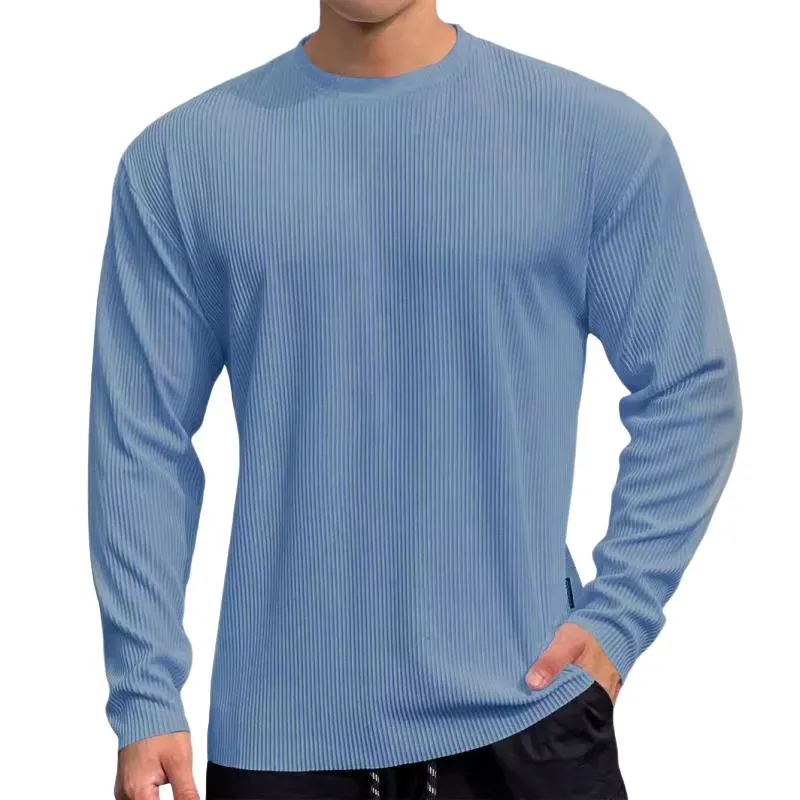 Men's Solid Color Striped Round Neck Long Sleeve T-shirt 74511156Z sold by Manly product image thumbnail 2