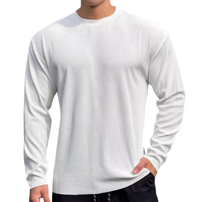 Men's Solid Color Striped Round Neck Long Sleeve T-shirt 74511156Z sold by Manly
