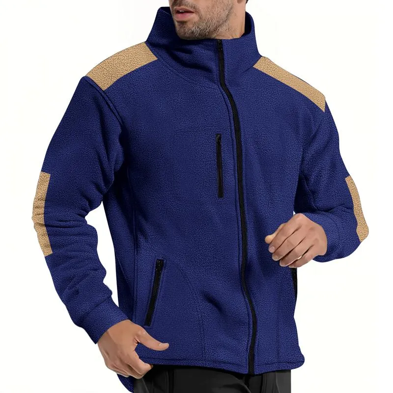 Men's Colorblock Polar Fleece Lapel Long Sleeve Zipper Outdoor Jacket 13105991Z sold by Manly product image thumbnail 4