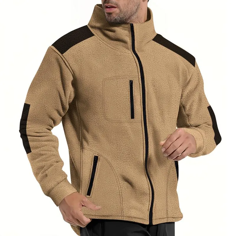 Men's Colorblock Polar Fleece Lapel Long Sleeve Zipper Outdoor Jacket 13105991Z sold by Manly