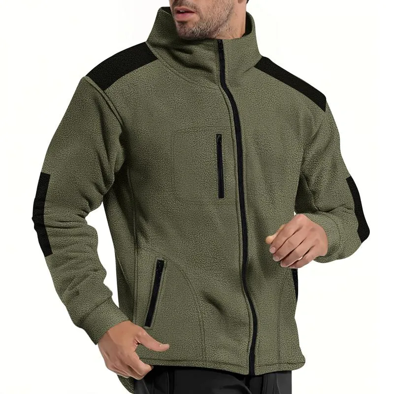 Men's Colorblock Polar Fleece Lapel Long Sleeve Zipper Outdoor Jacket 13105991Z sold by Manly product image thumbnail 3
