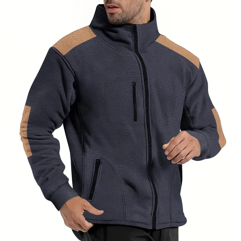 Men's Colorblock Polar Fleece Lapel Long Sleeve Zipper Outdoor Jacket 13105991Z sold by Manly product image thumbnail 2