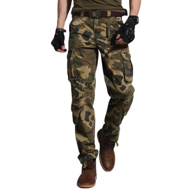 Men's Camo Cotton Multi-pocket Zipper Decor Straight Cargo Pants 40263270Z sold by Manly