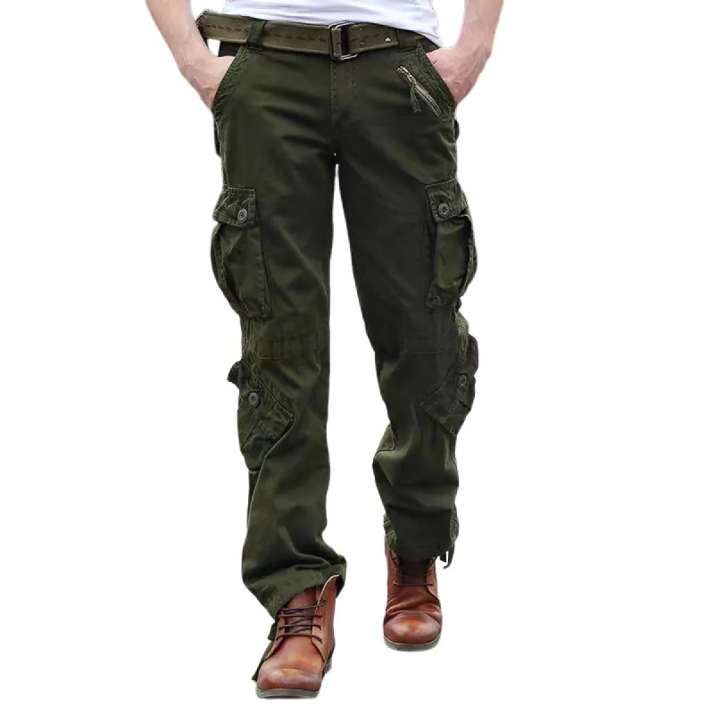 Men's Solid Cotton Multi-pocket Zipper Decor Straight Cargo Pants 54849574Z sold by Manly