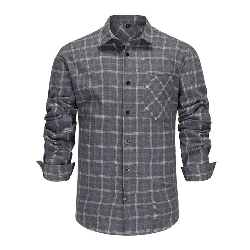 Men's Retro Casual Plaid Lapel Long Sleeve Shirt 10054564TO sold by Manly