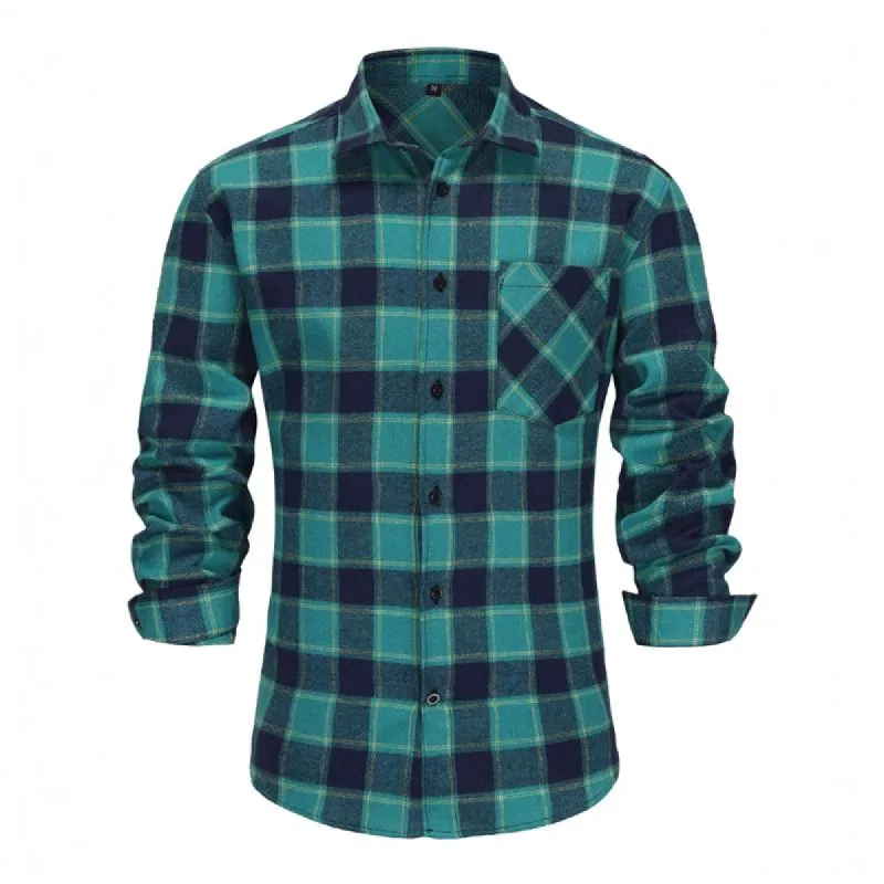 Men's Retro Casual Plaid Lapel Long Sleeve Shirt 32419189TO sold by Manly