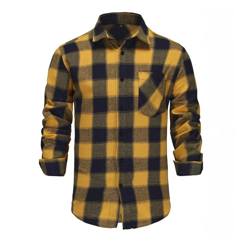 Men's Retro Casual Plaid Lapel Long Sleeve Shirt 71013471TO sold by Manly