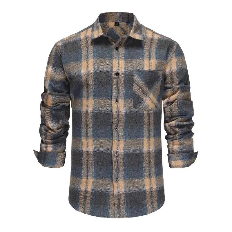 Men's Retro Casual Plaid Lapel Long Sleeve Shirt 12288094TO sold by Manly