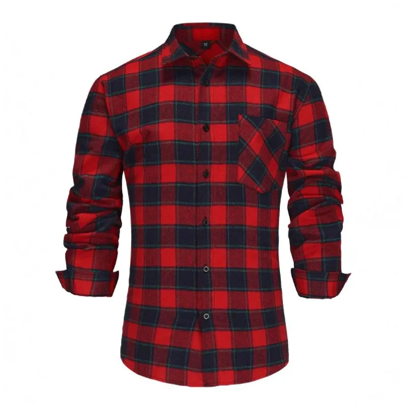 Men's Retro Casual Plaid Lapel Long Sleeve Shirt 81573501TO sold by Manly