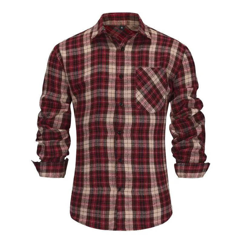 Men's Retro Casual Plaid Lapel Long Sleeve Shirt 87606277TO sold by Manly