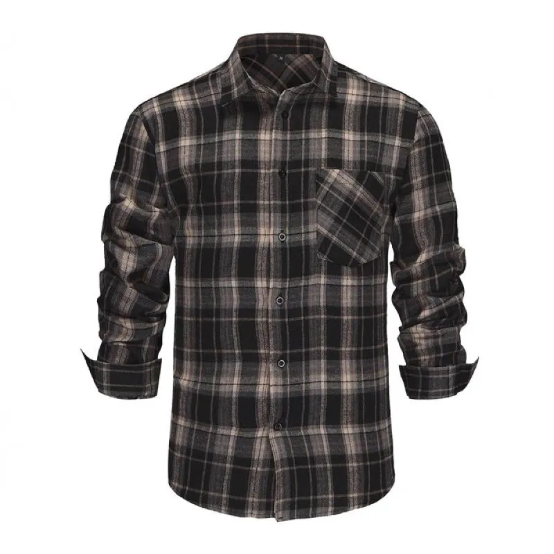 Men's Retro Casual Plaid Lapel Long Sleeve Shirt 89824151TO sold by Manly