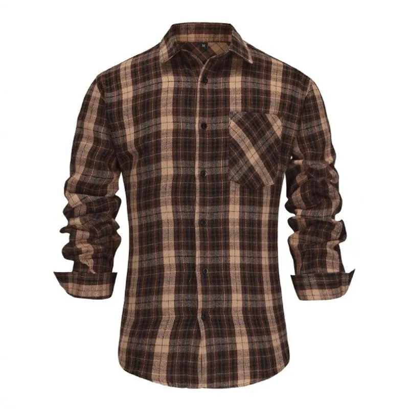 Men's Retro Casual Plaid Lapel Long Sleeve Shirt 73525401TO sold by Manly