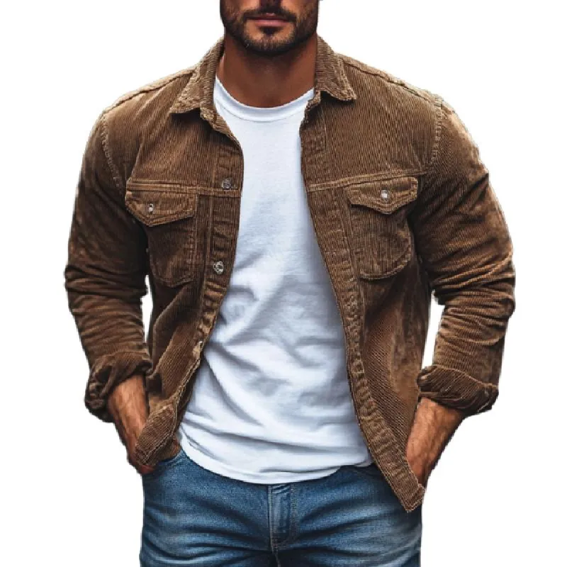 Men's Casual Corduroy Lapel Loose Shirt Jacket 36923948M sold by Manly