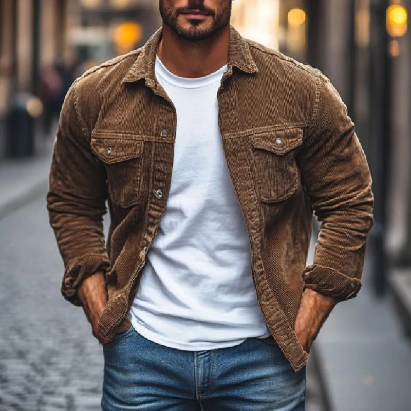 Men's Casual Corduroy Lapel Loose Shirt Jacket 36923948M sold by Manly product image thumbnail 2