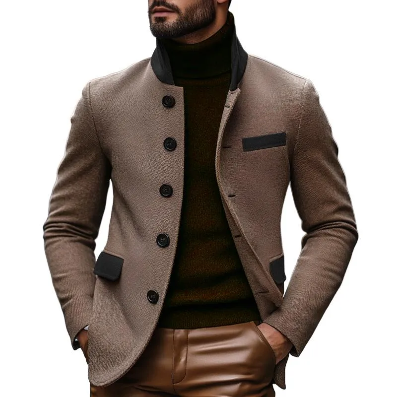 Men's Vintage Colorblock Wool Blended Stand Collar Slim Blazer 12526622M sold by Manly