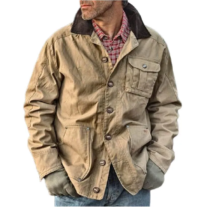 Men's Casual Canvas Lapel Jacket 06213136F sold by Manly