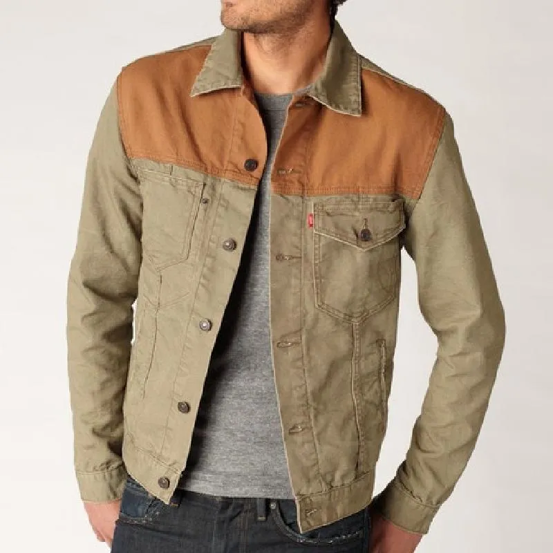 Men's Classic Lapel Denim Patchwork Jacket 04638716F sold by Manly product image thumbnail 2
