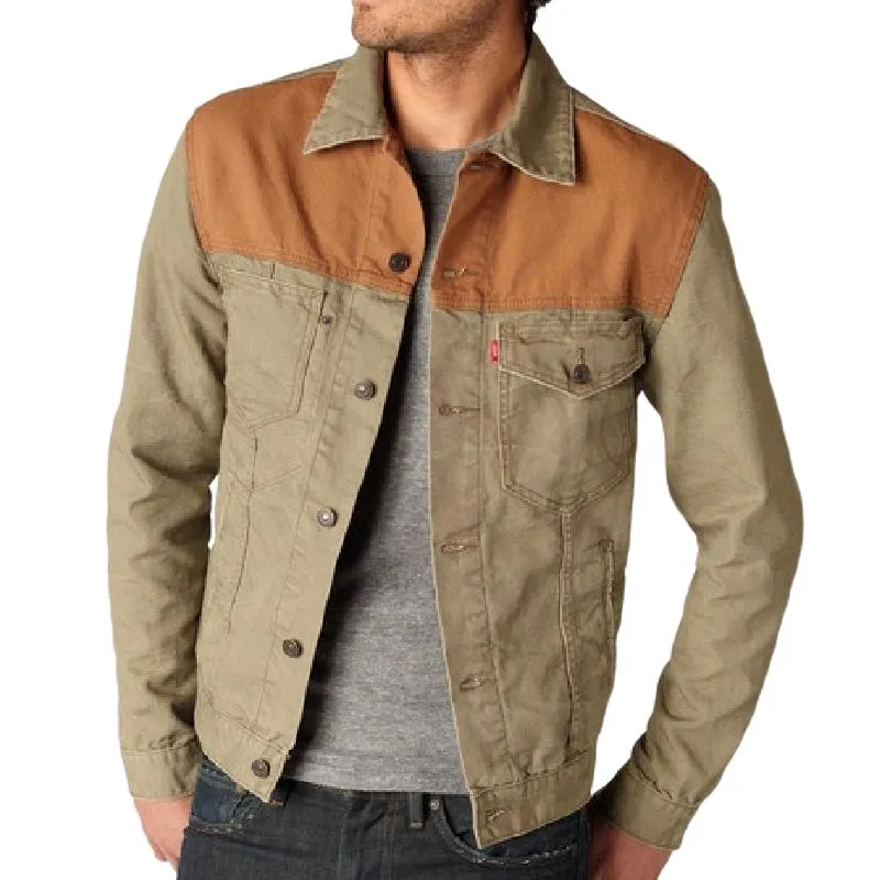 Men's Classic Lapel Denim Patchwork Jacket 04638716F sold by Manly