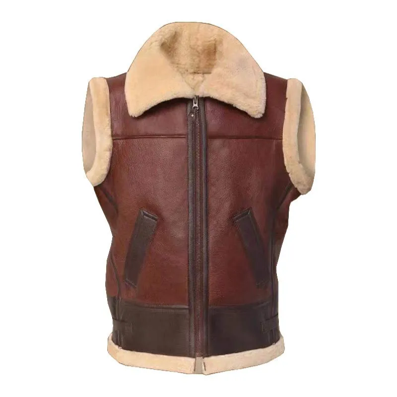 Men's Casual Winter Zipper Lapel Thicken Warm Leather Vest 15299598M sold by Manly