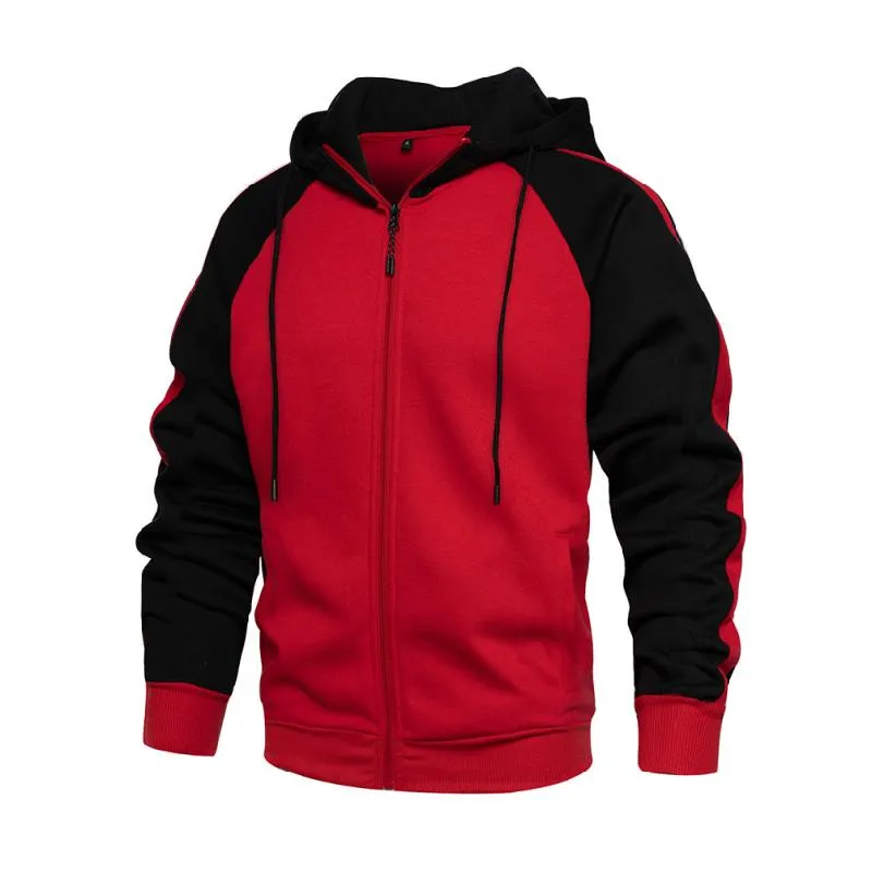 Men's Casual Contrast Hooded Loose Zip-Up Sports Jacket 52355387M sold by Manly