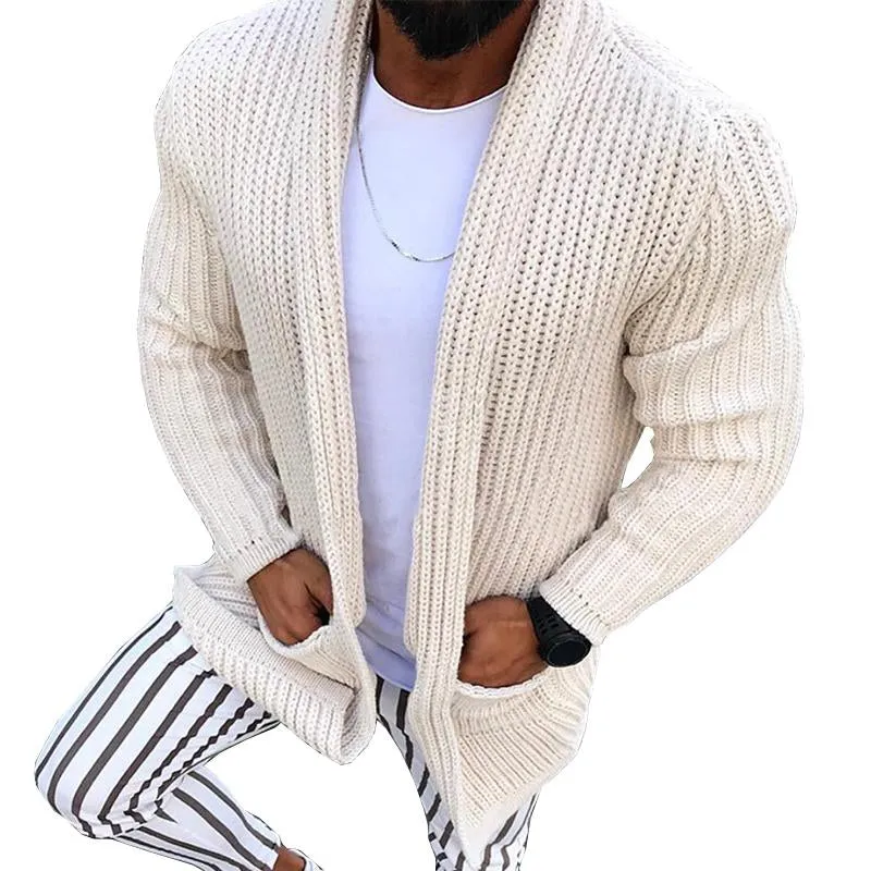 Men's Casual Solid Color Lapel Long Sleeve Lose Knit Cardigan 58081573M sold by Manly