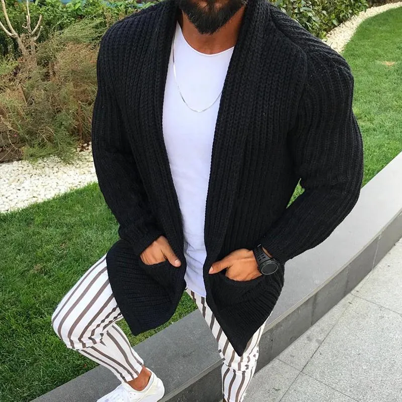 Men's Casual Solid Color Lapel Long Sleeve Lose Knit Cardigan 58081573M sold by Manly product image thumbnail 3