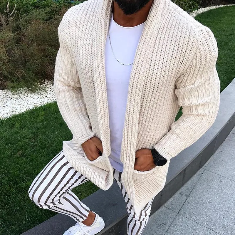 Men's Casual Solid Color Lapel Long Sleeve Lose Knit Cardigan 58081573M sold by Manly product image thumbnail 2