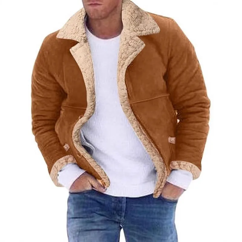 Men's Casual Lambwool Thick Warm Lapel Zipper Coat 02276329M sold by Manly