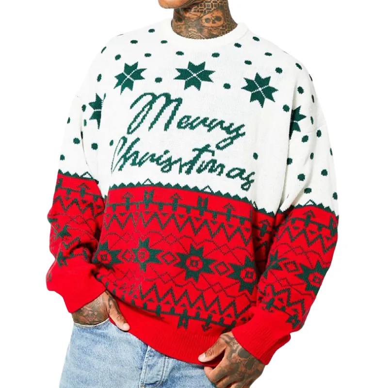 Men's Casual Christmas Contrast Jacquard Crew Neck Knit Sweater 45650789M sold by Manly