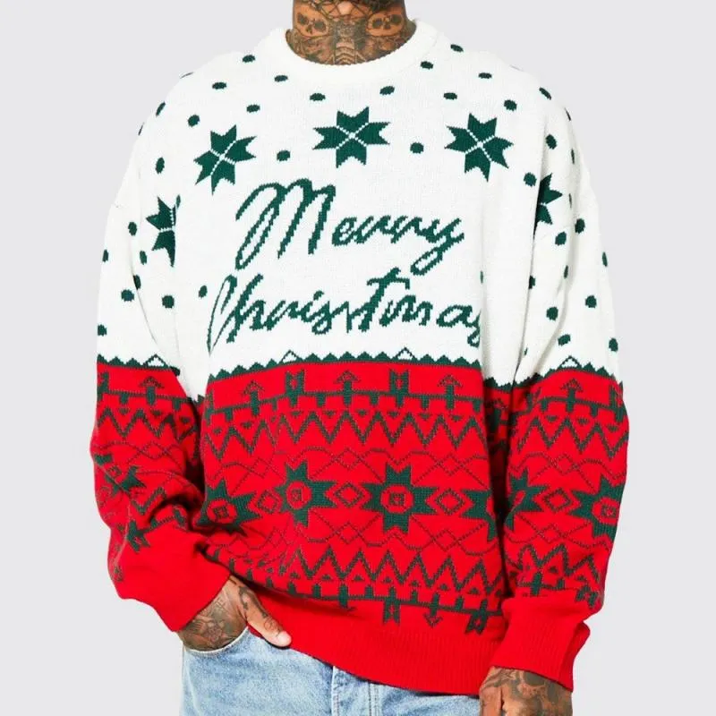 Men's Casual Christmas Contrast Jacquard Crew Neck Knit Sweater 45650789M sold by Manly product image thumbnail 3
