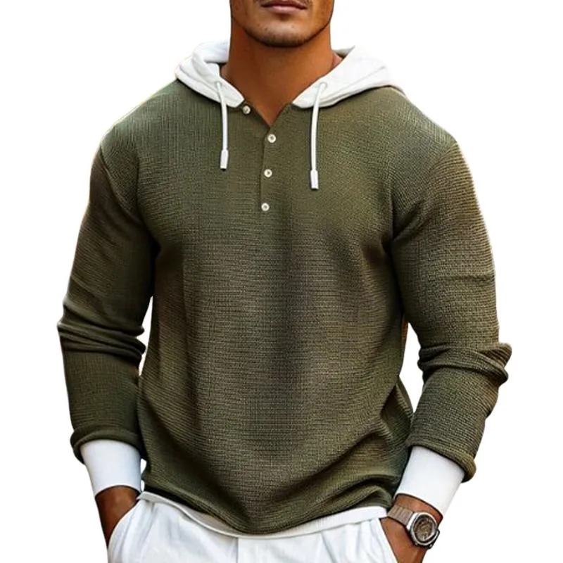 Men's Casual Contrast Waffle Hoodie 43937543X sold by Manly