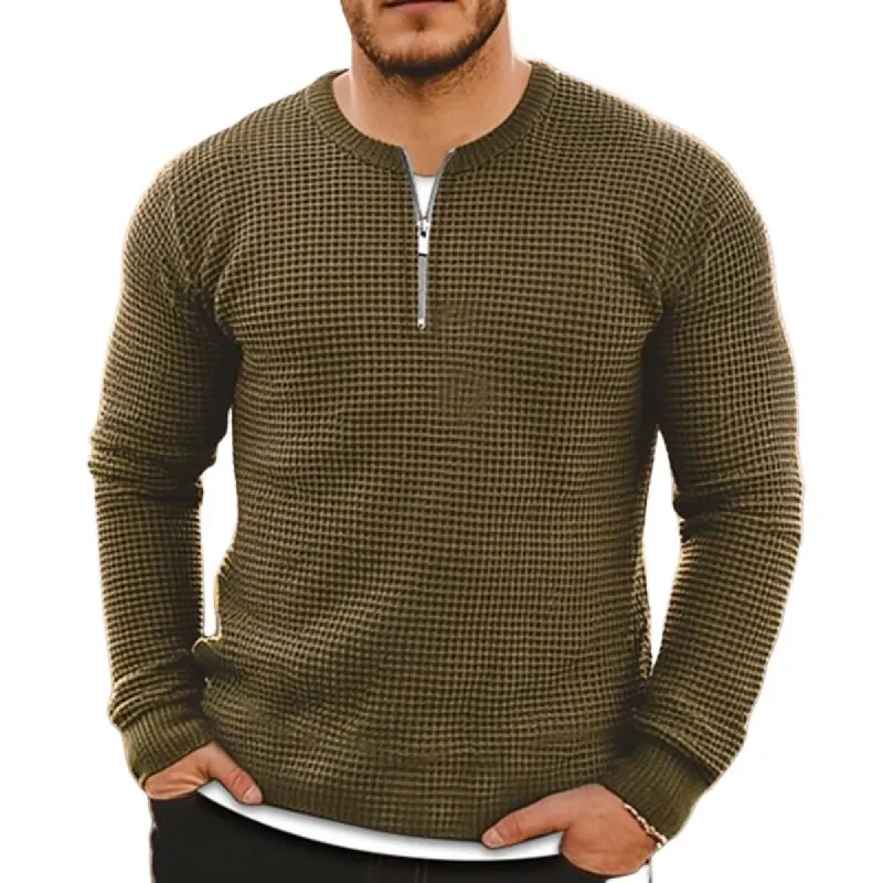 Men's Vintage Waffle Crew Neck Half Zip Sweatshirt 90504147X sold by Manly