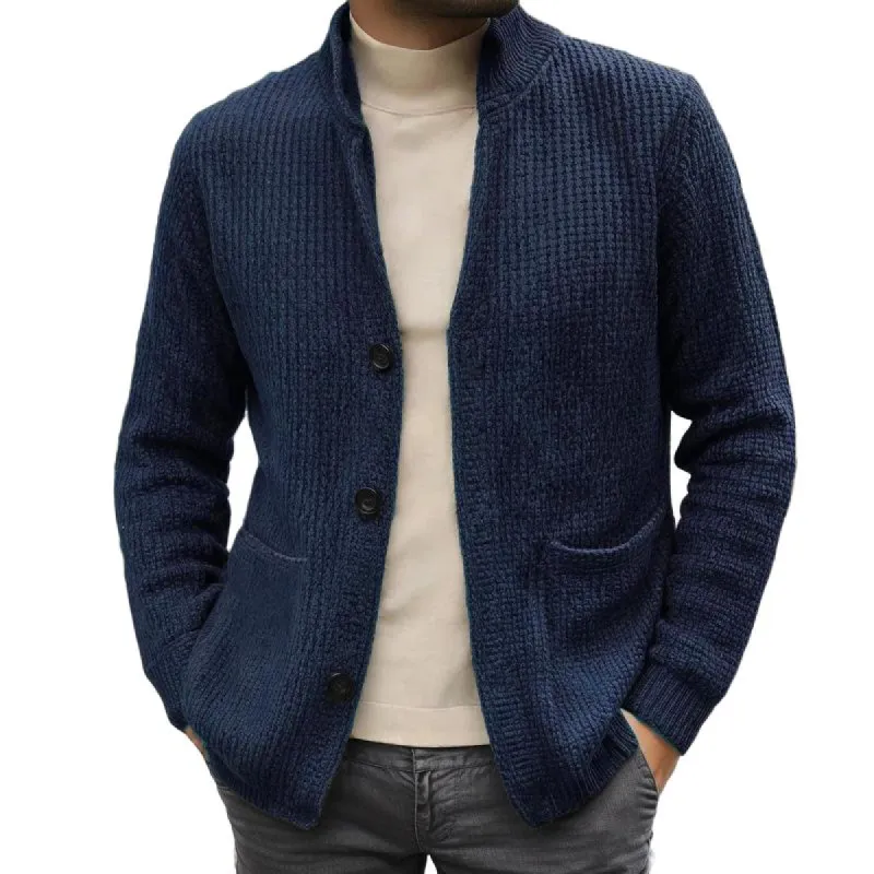 Men's Solid Color Stand Collar Knitted Cardigan 07366306X sold by Manly