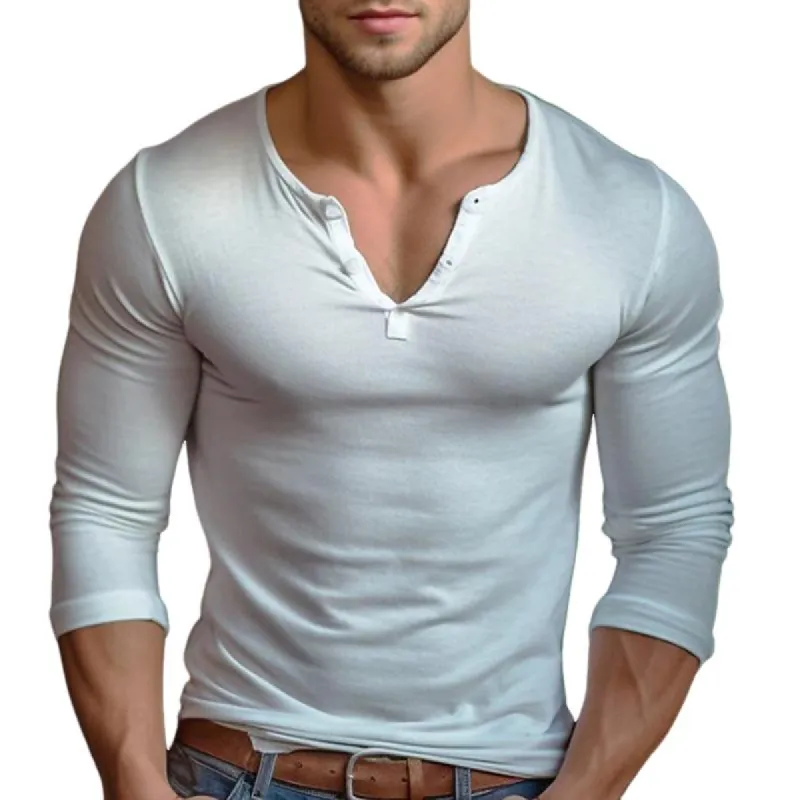 Men's Solid Henley Neck Long Sleeve T-Shirt 57171117X sold by Manly