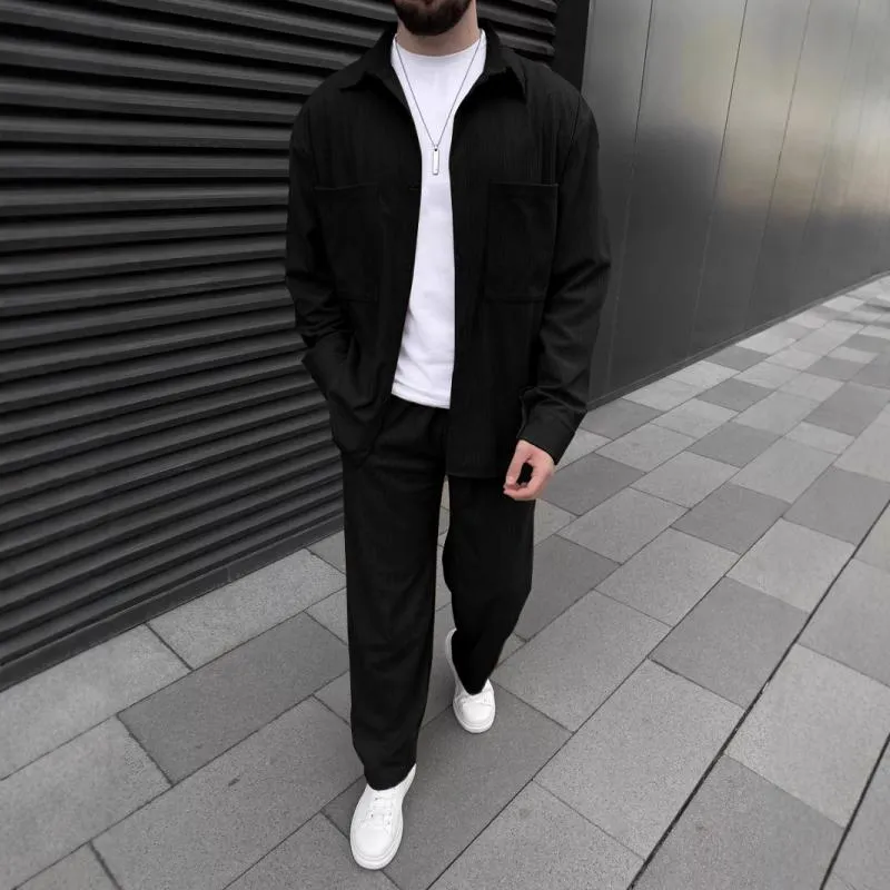 Men's Solid Corduroy Lapel Chest Pocket Jacket Trousers Casual Set 30390490Z sold by Manly product image thumbnail 4