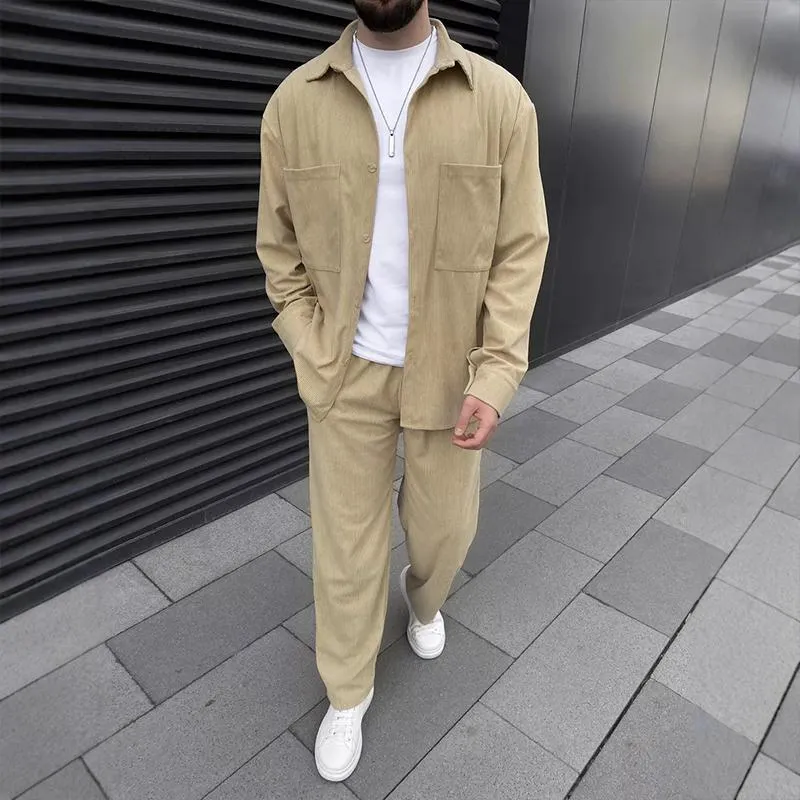 Men's Solid Corduroy Lapel Chest Pocket Jacket Trousers Casual Set 30390490Z sold by Manly product image thumbnail 2