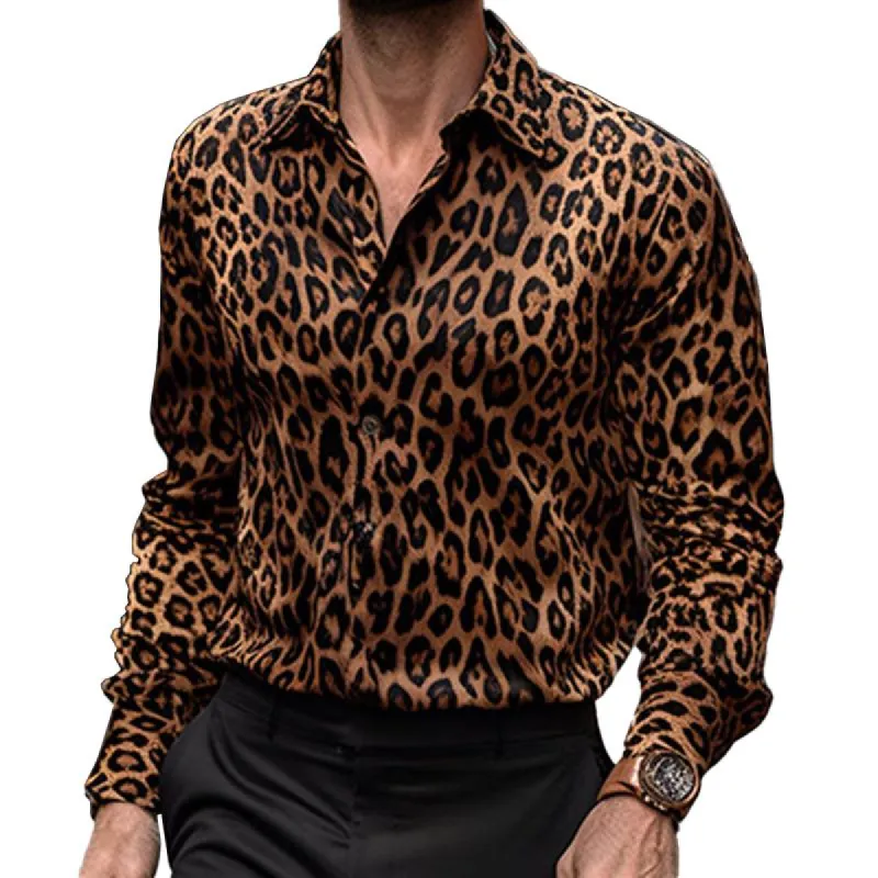 Men's Leopard Lapel Long Sleeve Casual Shirt 90718127Z sold by Manly