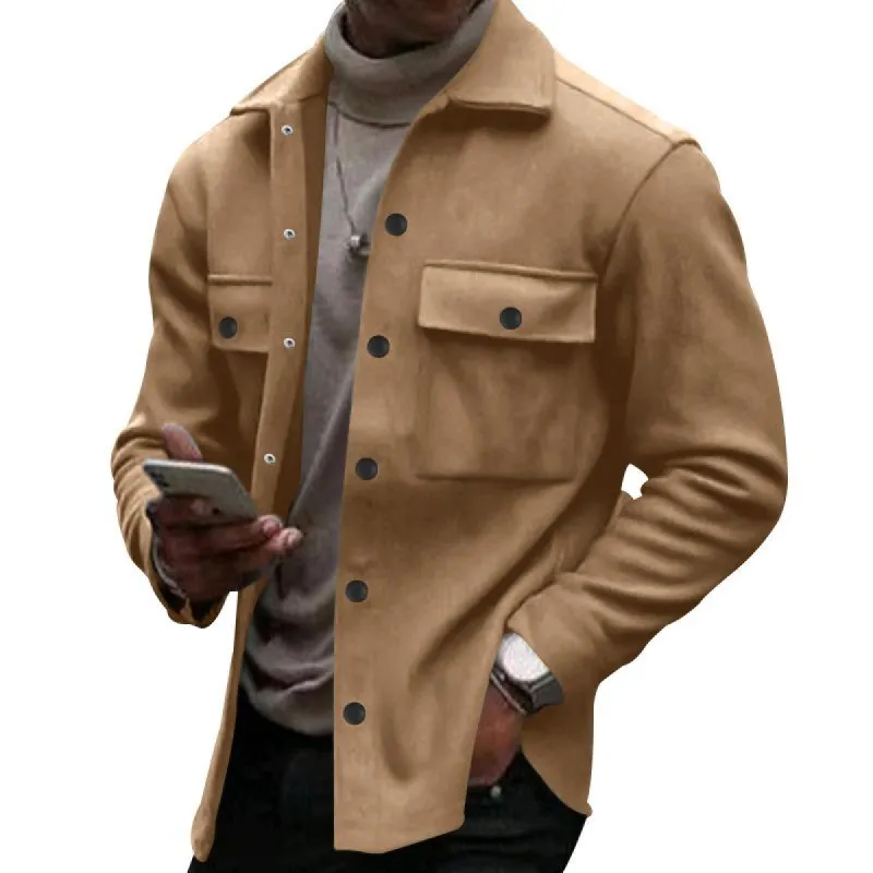 Men's Solid Color Plush Lapel Chest Pocket Single Breasted Jacket 19834406Z sold by Manly