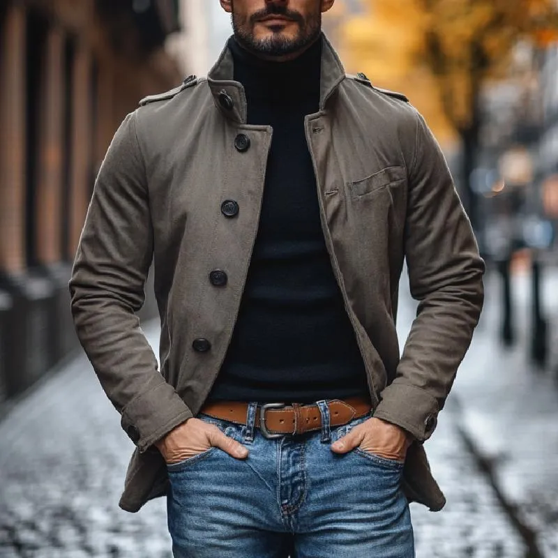 Men's Casual Cotton Lapel Single-Breasted Slim Fit Workwear Coat 96893711M sold by Manly product image thumbnail 2