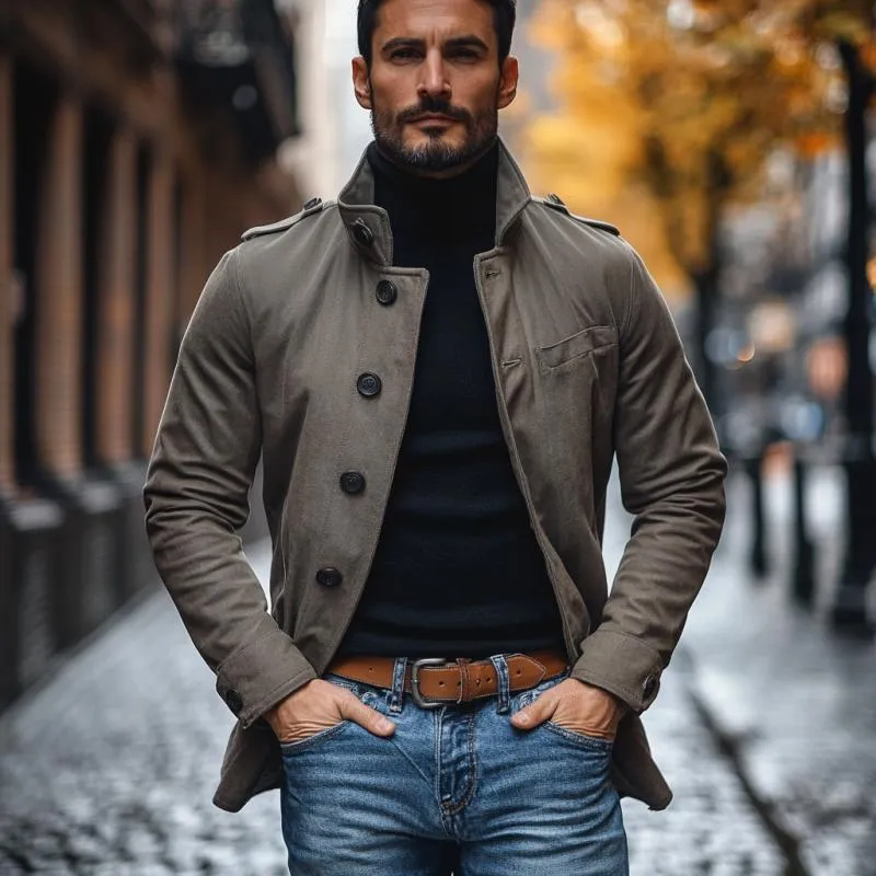 Men's Casual Cotton Lapel Single-Breasted Slim Fit Workwear Coat 96893711M sold by Manly product image thumbnail 3