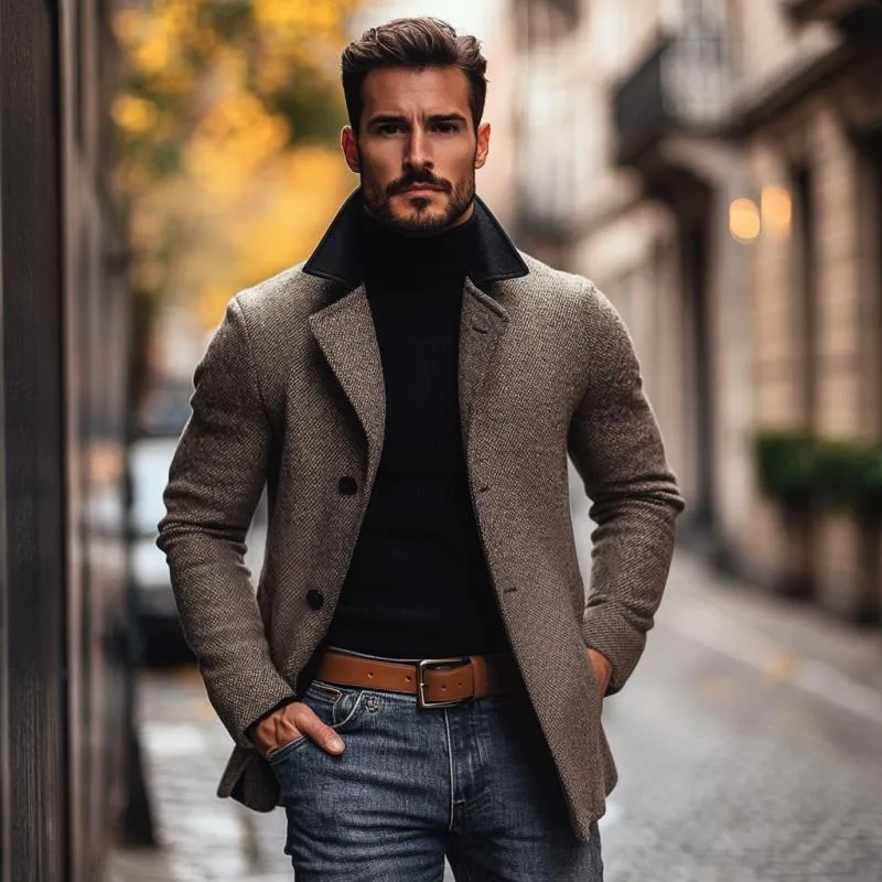 Men's Vintage Colorblock Wool Blend Notch Lapel Single Breasted Coat 84465923M sold by Manly product image thumbnail 3