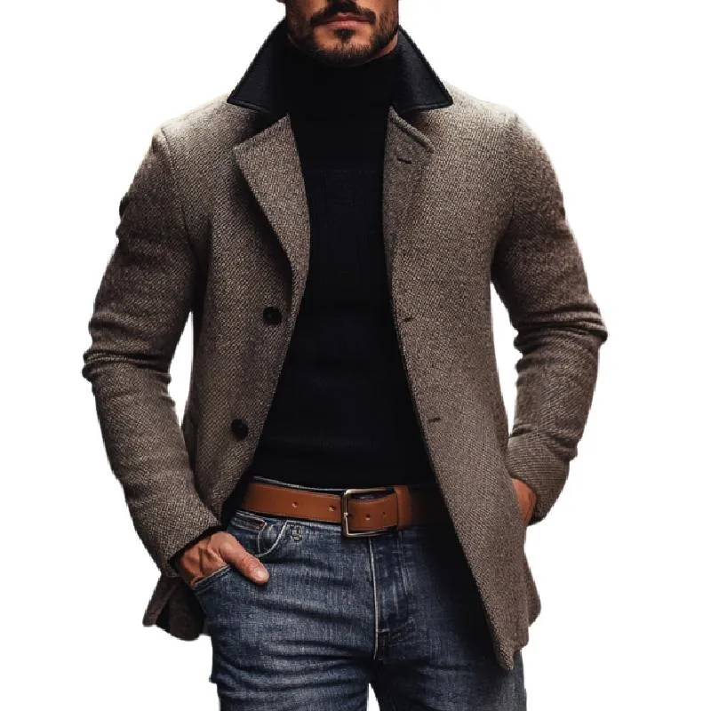 Men's Vintage Colorblock Wool Blend Notch Lapel Single Breasted Coat 84465923M sold by Manly