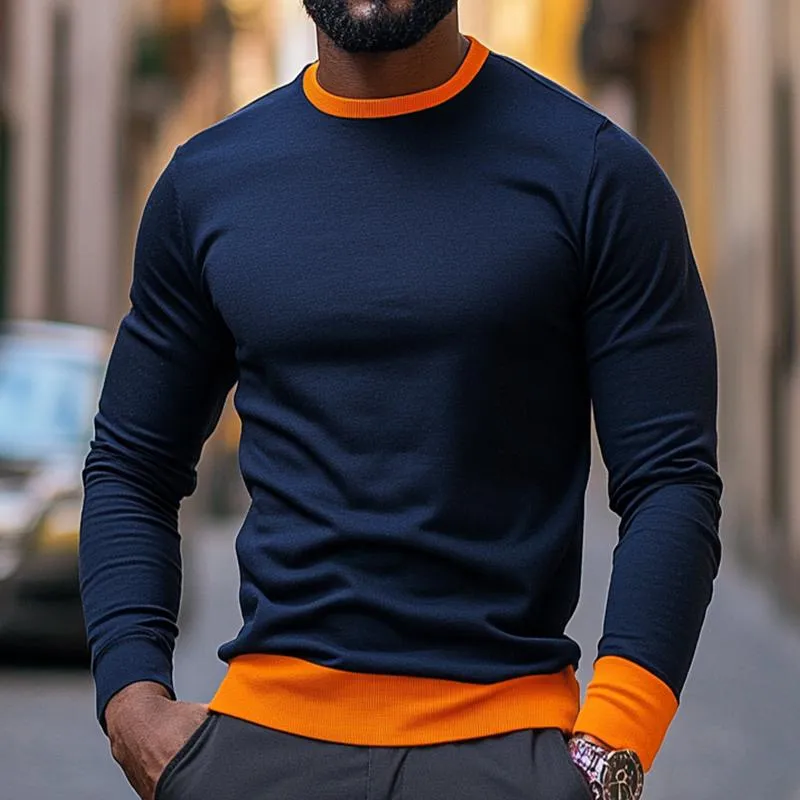 Men's Retro Casual Colorblock Round Neck Long Sleeve T-Shirt 59342858TO sold by Manly product image thumbnail 2
