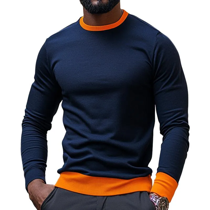 Men's Retro Casual Colorblock Round Neck Long Sleeve T-Shirt 59342858TO sold by Manly