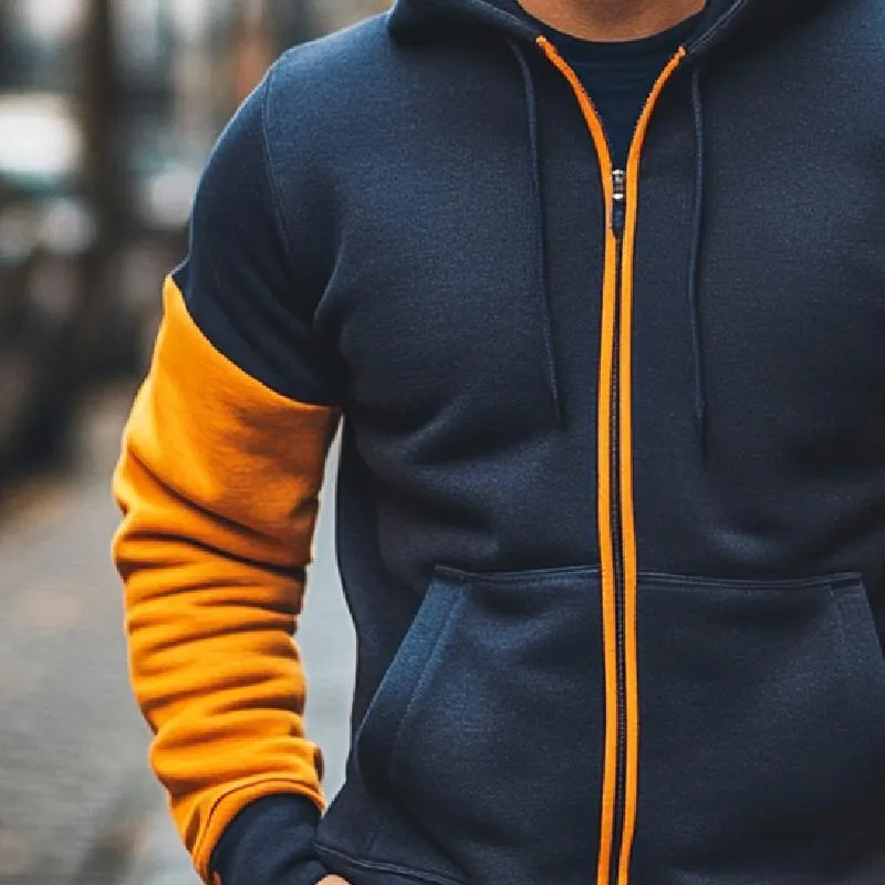 Men's Retro Casual Colorblock Stand Collar Hooded Zipper Sweatshirt 24194376TO sold by Manly product image thumbnail 2