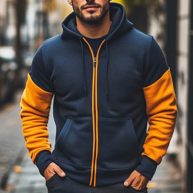 Men's Retro Casual Colorblock Stand Collar Hooded Zipper Sweatshirt 24194376TO sold by Manly product image thumbnail 3
