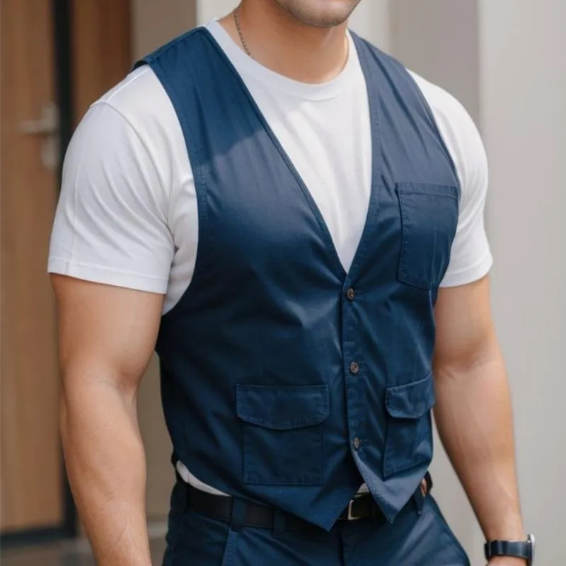 Men's Retro Casual Solid Color Pocket Collarless Vest 38343342TO sold by Manly product image thumbnail 2