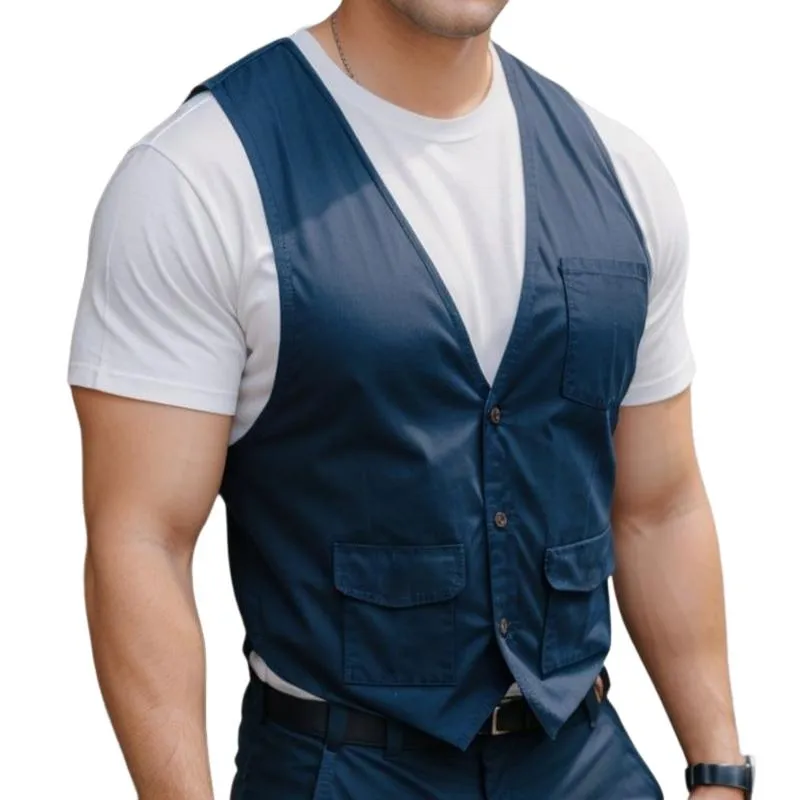 Men's Retro Casual Solid Color Pocket Collarless Vest 38343342TO sold by Manly