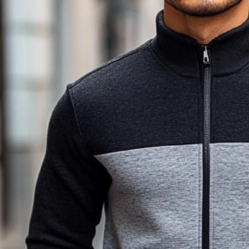 Men's Retro Casual Colorblock Stand Collar Zipper Sweatshirt 94672326TO sold by Manly product image thumbnail 3