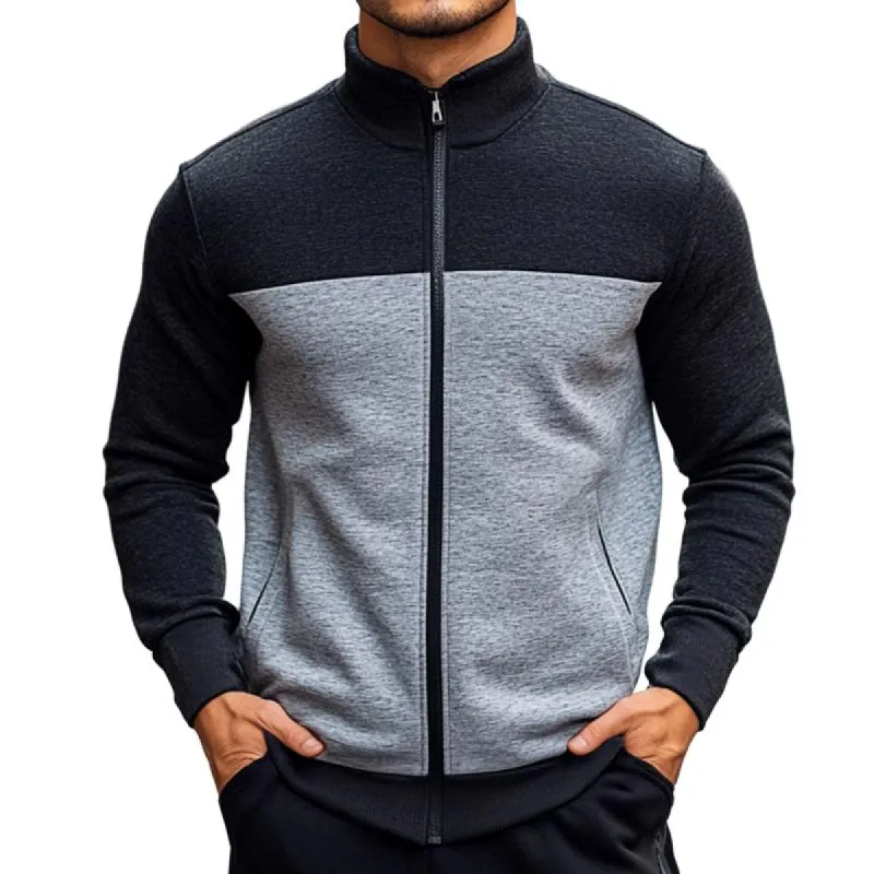 Men's Retro Casual Colorblock Stand Collar Zipper Sweatshirt 94672326TO sold by Manly